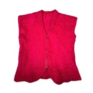 Vintage Mohair Boiled Wool Vest Full Zip Hot Pink Fuzzy Furry Soft - Medium